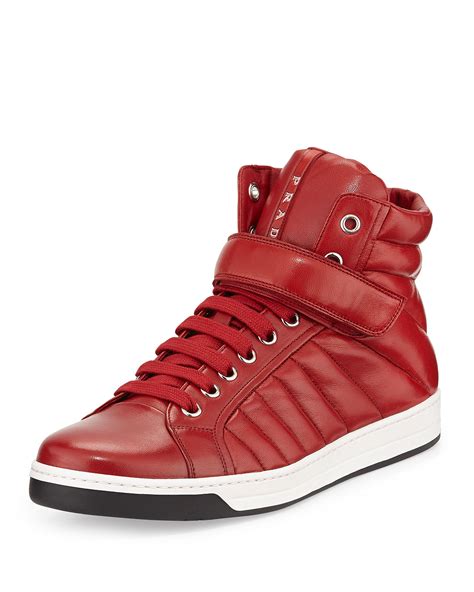 authentic prada red & grey glossy|red high top Prada.